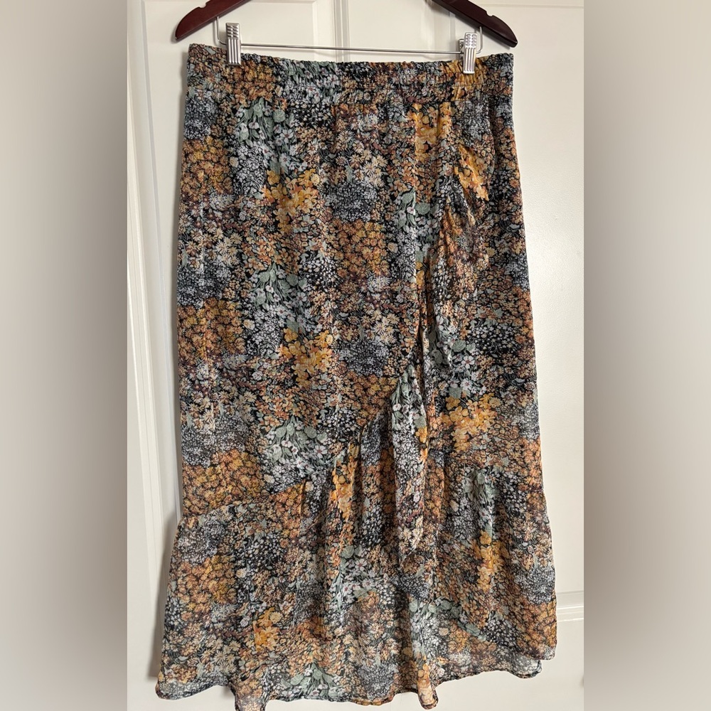 Tamara H. Ruffled Faux Wrap Midi Skirt